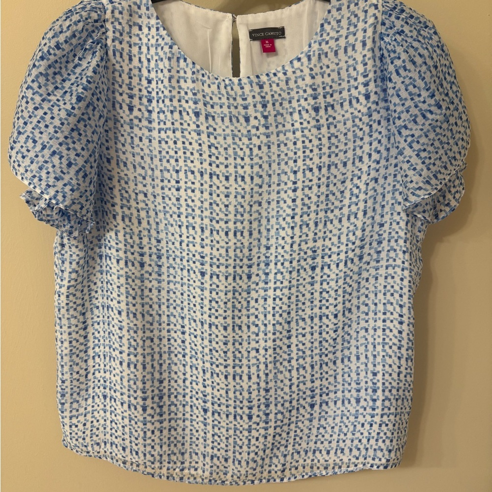 Vince Camuto Blue and White Patterned Blouse